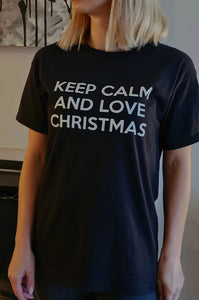 Keep Calm And Love Christmas Script Slogan Tee in Black