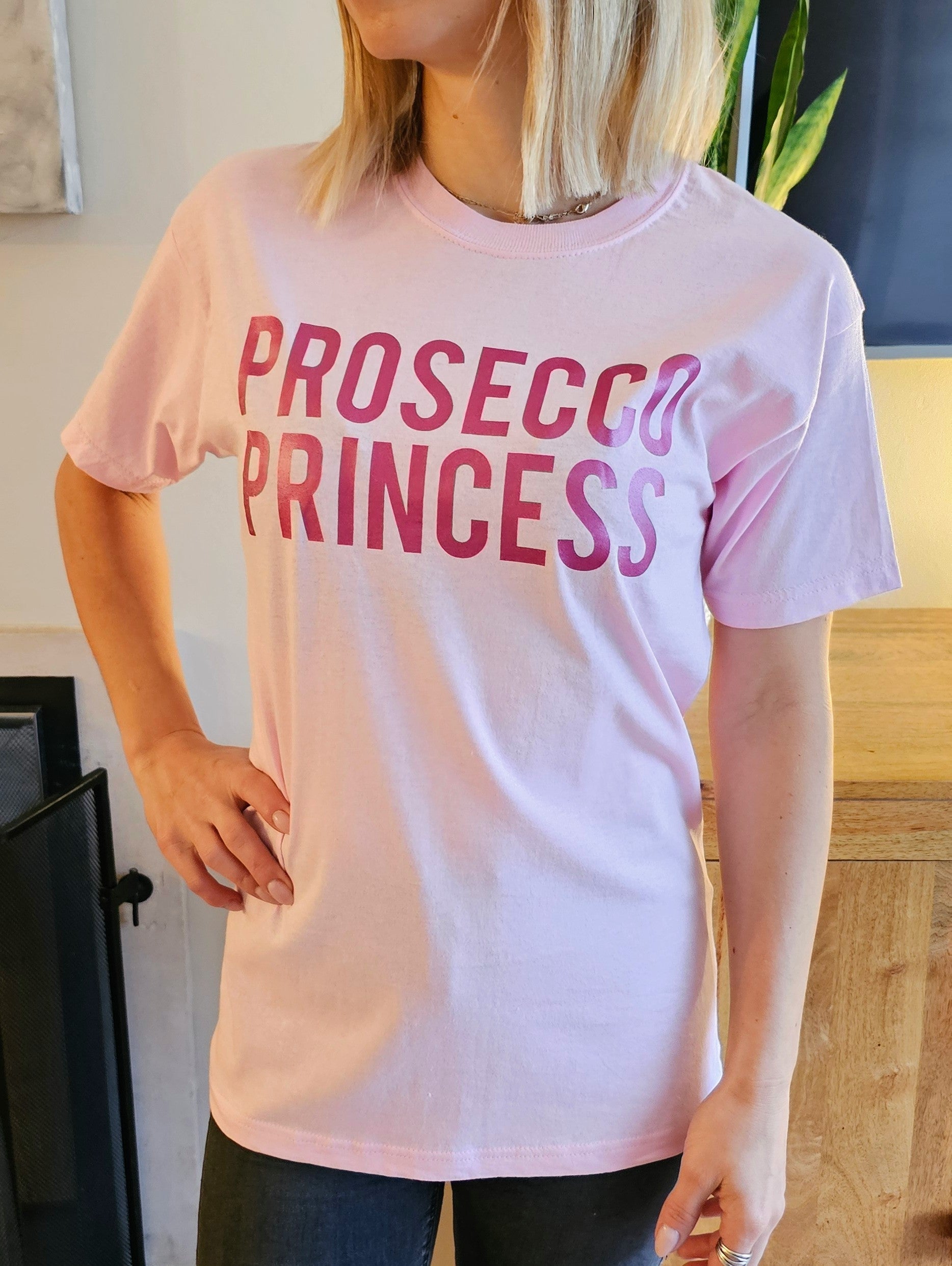 Prosecco Princess Script Slogan Tee in Pink