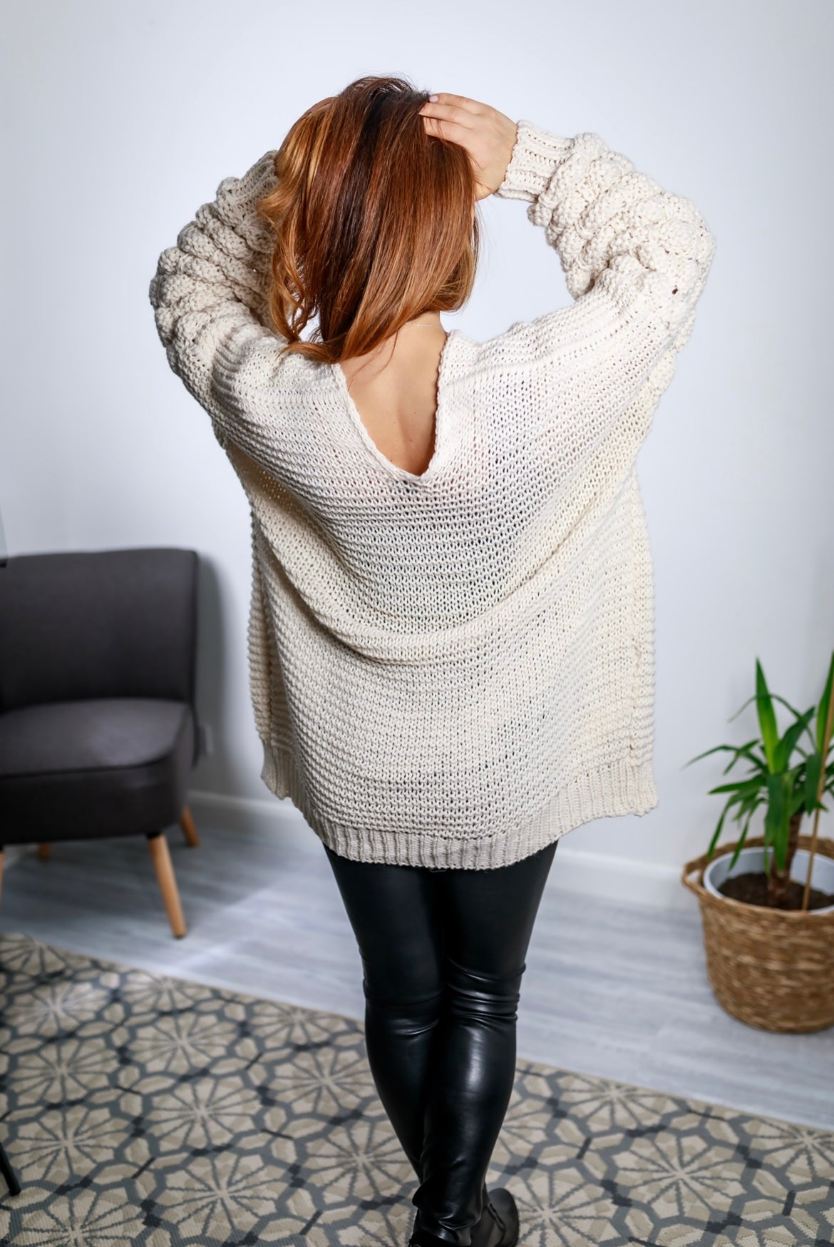 Dieppe Knit Cardigan With Chunky Square Bobble Sleeve Detail In Cream