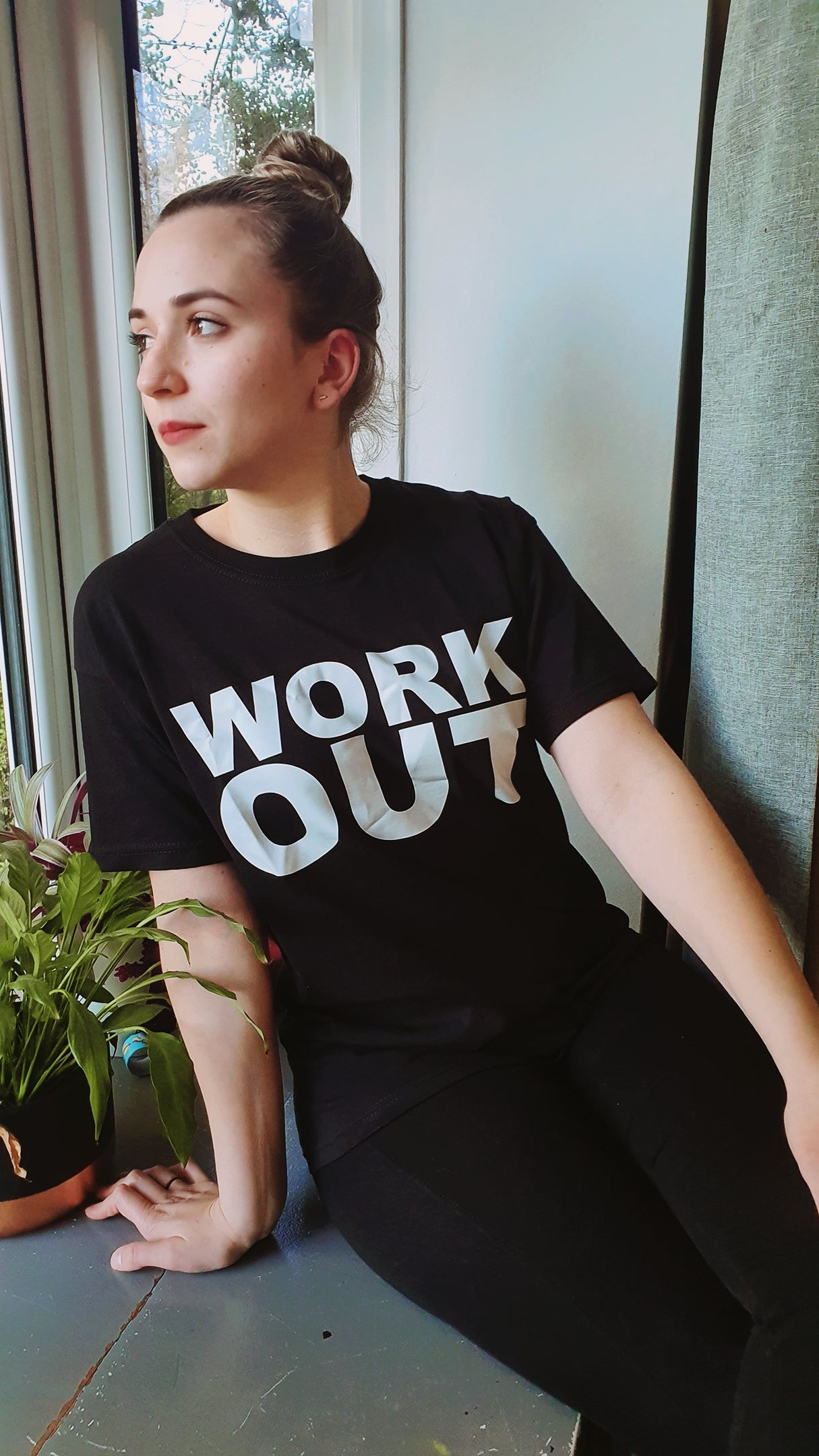 Work Out Slogan Tee In Black