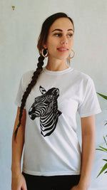 Load image into Gallery viewer, Black Glitter Zebra Animal Logo Tee In White
