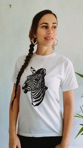 Black Glitter Zebra Animal Logo Tee In White