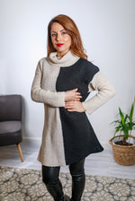Charger l&#39;image dans la galerie, Bilbao Block Knit Long Sleeve Roll Neck Dress In Black and Cream
