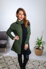 Załaduj obraz do przeglądarki galerii, Bilbao Block Knit Long Sleeve Roll Neck Dress In Black and Khaki
