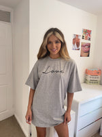 Load image into Gallery viewer, Oversized T Shirt Dress With Script Love Slogan In Grey
