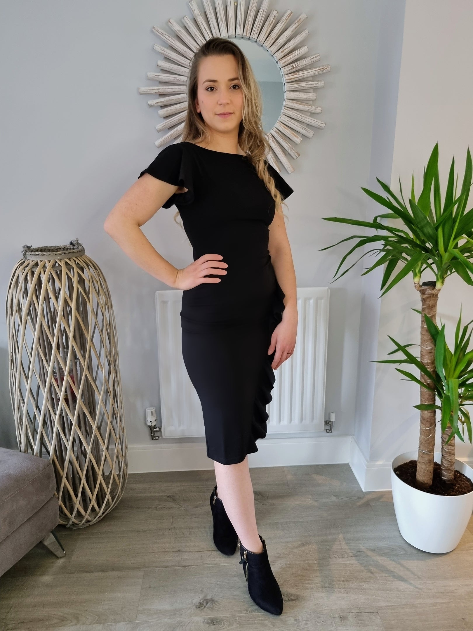 Tulsa Frill Front Cap Sleeve Midi Dress In Black Love Tulsa Frill Front Cap Sleeve Midi Dress In Black Love