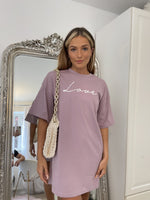 Load image into Gallery viewer, Oversized T Shirt Dress With Script Love Slogan In Dusky Pink
