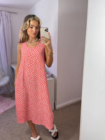 Load image into Gallery viewer, Relaxed Fit Midi Summer Dress In Coral Spot
