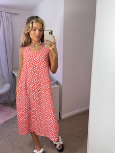 Relaxed Fit Midi Summer Dress In Coral Spot