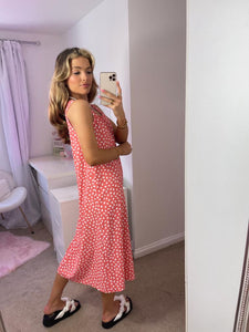 Relaxed Fit Midi Summer Dress In Coral Spot