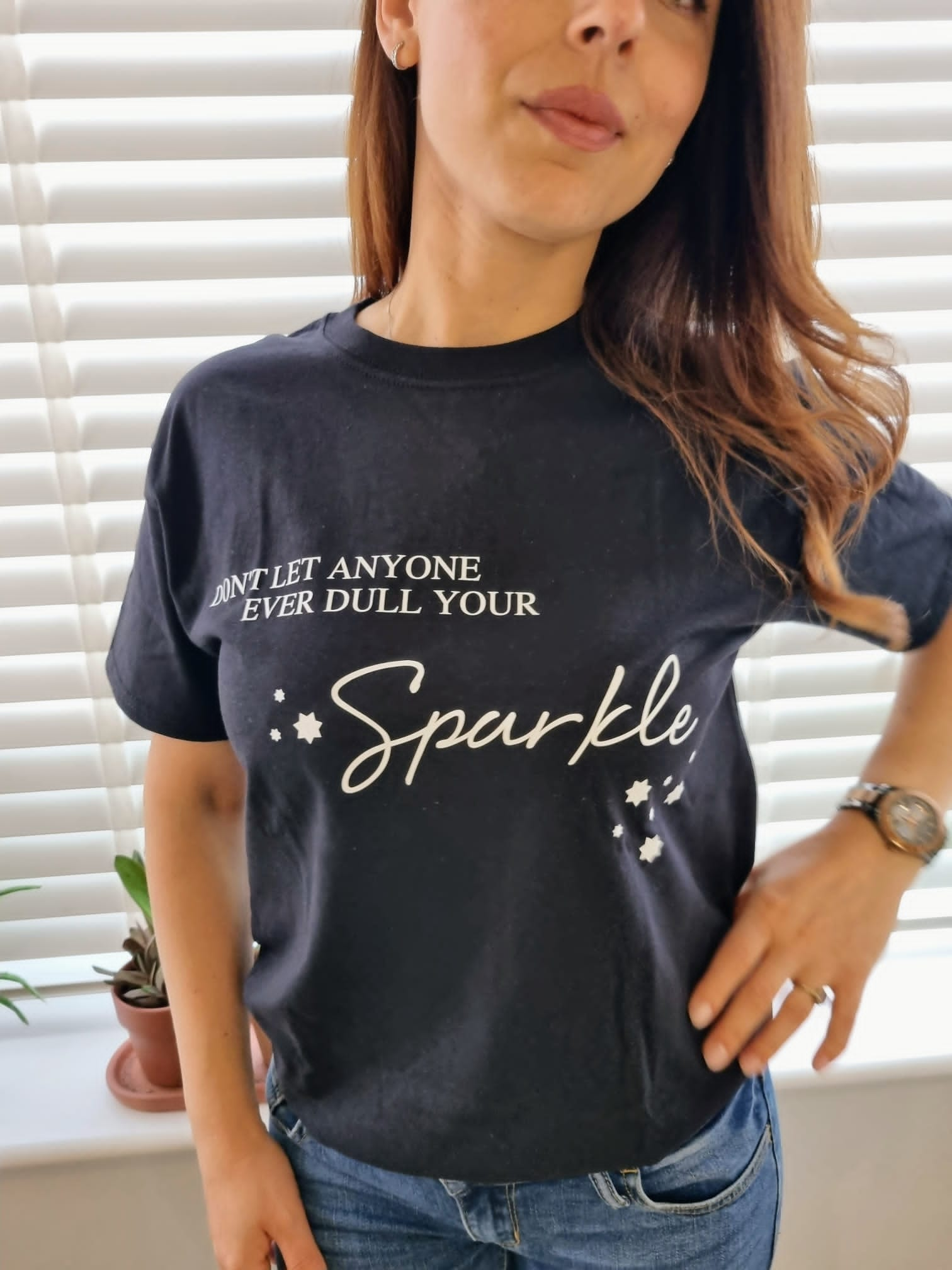 Don’t Let Anyone Dull Your Sparkle Slogan Tee In Black