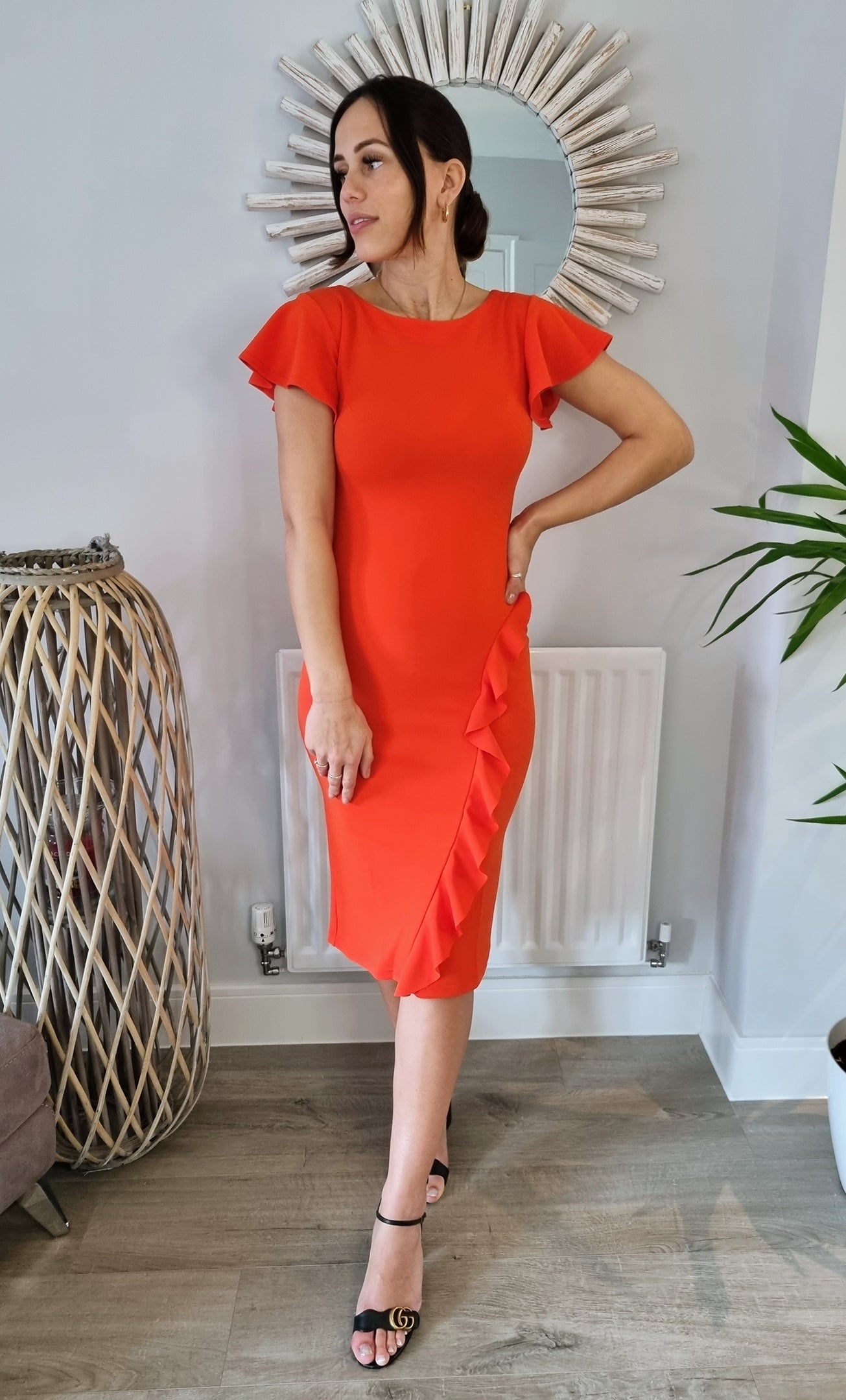 Tulsa Frill Front Cap Sleeve Midi Dress In Flame Red Love