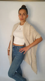 Load image into Gallery viewer, Quebec Longline Roll Front Slouch Knit Cardigan In Cream
