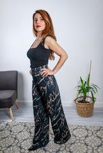 Load image into Gallery viewer, Relaxed Fit High Waist Wide Leg Loungewear Trousers In Marbled Black
