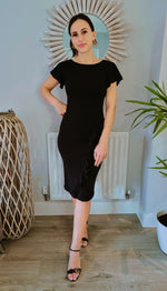 Charger l&#39;image dans la galerie, Tulsa Frill Front Cap Sleeve Midi Dress In Black
