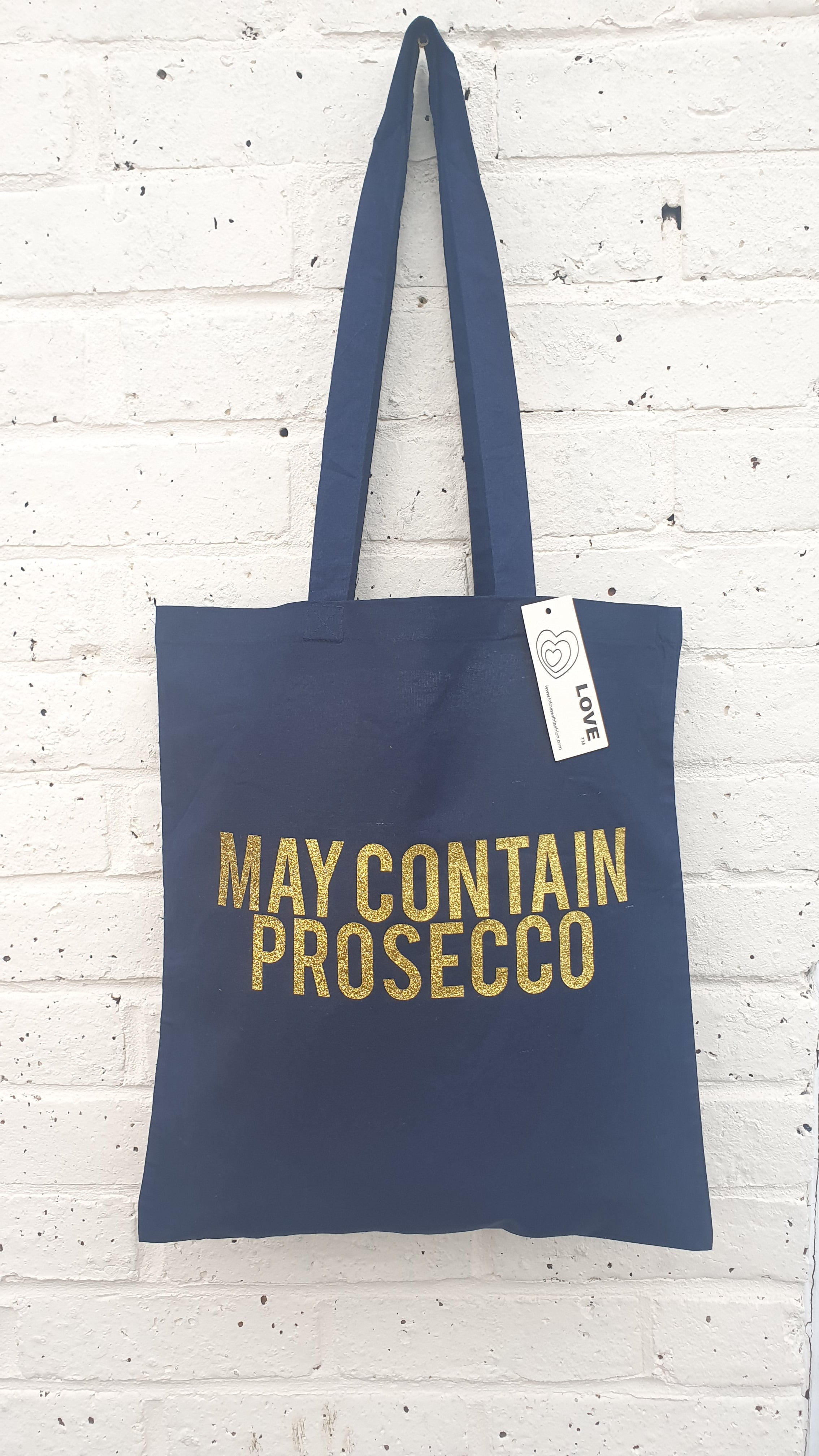 May Contain Prosecco Glitter Tote Bag In Navy