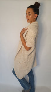 Quebec Longline Roll Front Slouch Knit Cardigan In Cream