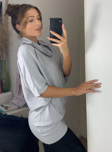 Forte Cowl Neck Oversize Pleat Detail Knit In Light Grey