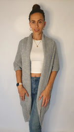 Charger l&#39;image dans la galerie, Laval Longline Roll Front Slouch Knit Cardigan In Grey
