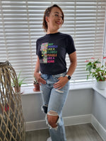 Load image into Gallery viewer, Mexican Summer Rainbow Text Slogan Tee In Black

