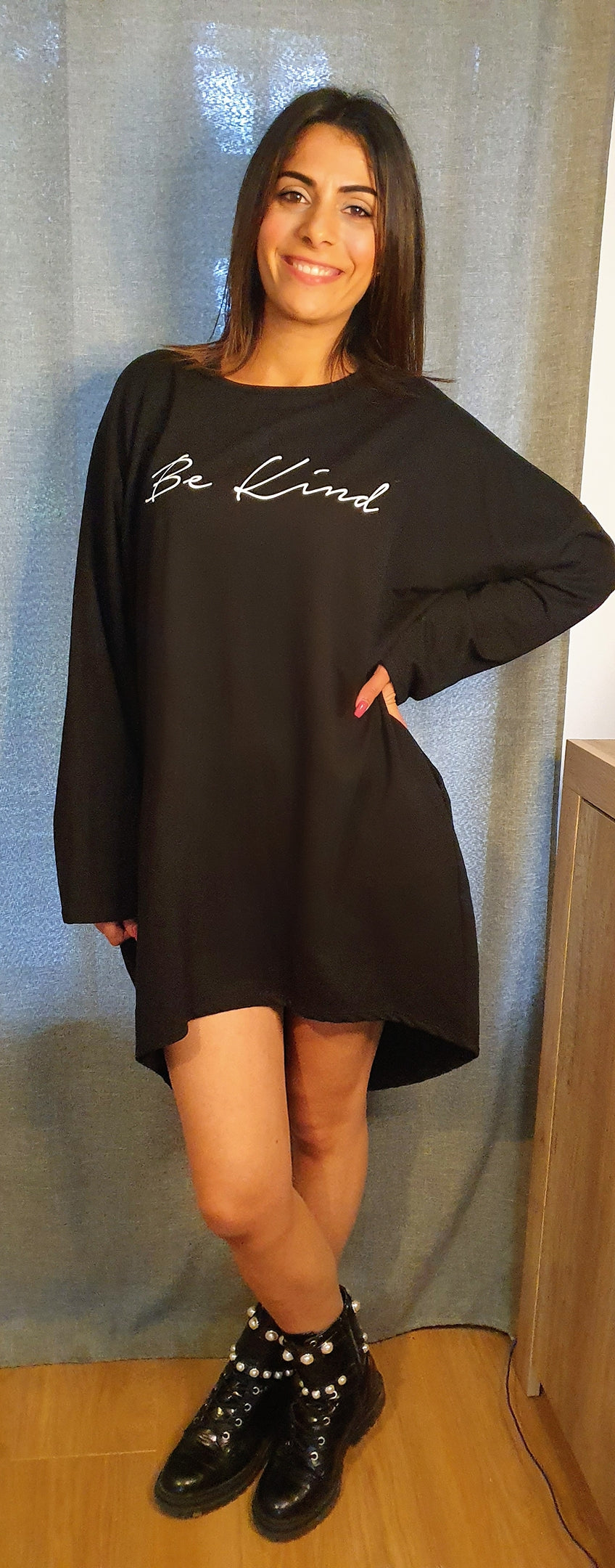 Be Kind Oversized Sweat Dress In Black