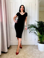 Load image into Gallery viewer, Austin Scoop Neck Bodycon Midi Dress With Cap Sleeves In Black
