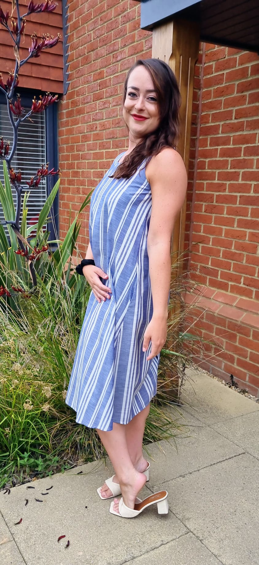Miami Linen Midi Relaxed Fit Summer Shift Dress in White and Blue Stri Love Miami Linen Midi Relaxed Fit Summer Shift Dress in White and Blue Stri Love