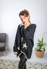 Load image into Gallery viewer, Aurora Slouch Star V Neck Knit In Black
