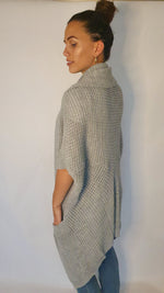 Cargar imagen en el visor de la galería, Laval Longline Roll Front Slouch Knit Cardigan In Grey
