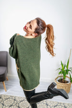 Carica l&#39;immagine nel visualizzatore di Gallery, Aurora Slouch Star V Neck Knit In Khaki
