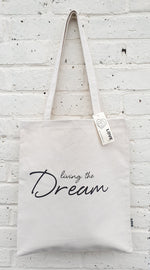 Załaduj obraz do przeglądarki galerii, Living The Dream Script Tote Bag In Cream
