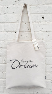 Living The Dream Script Tote Bag In Cream