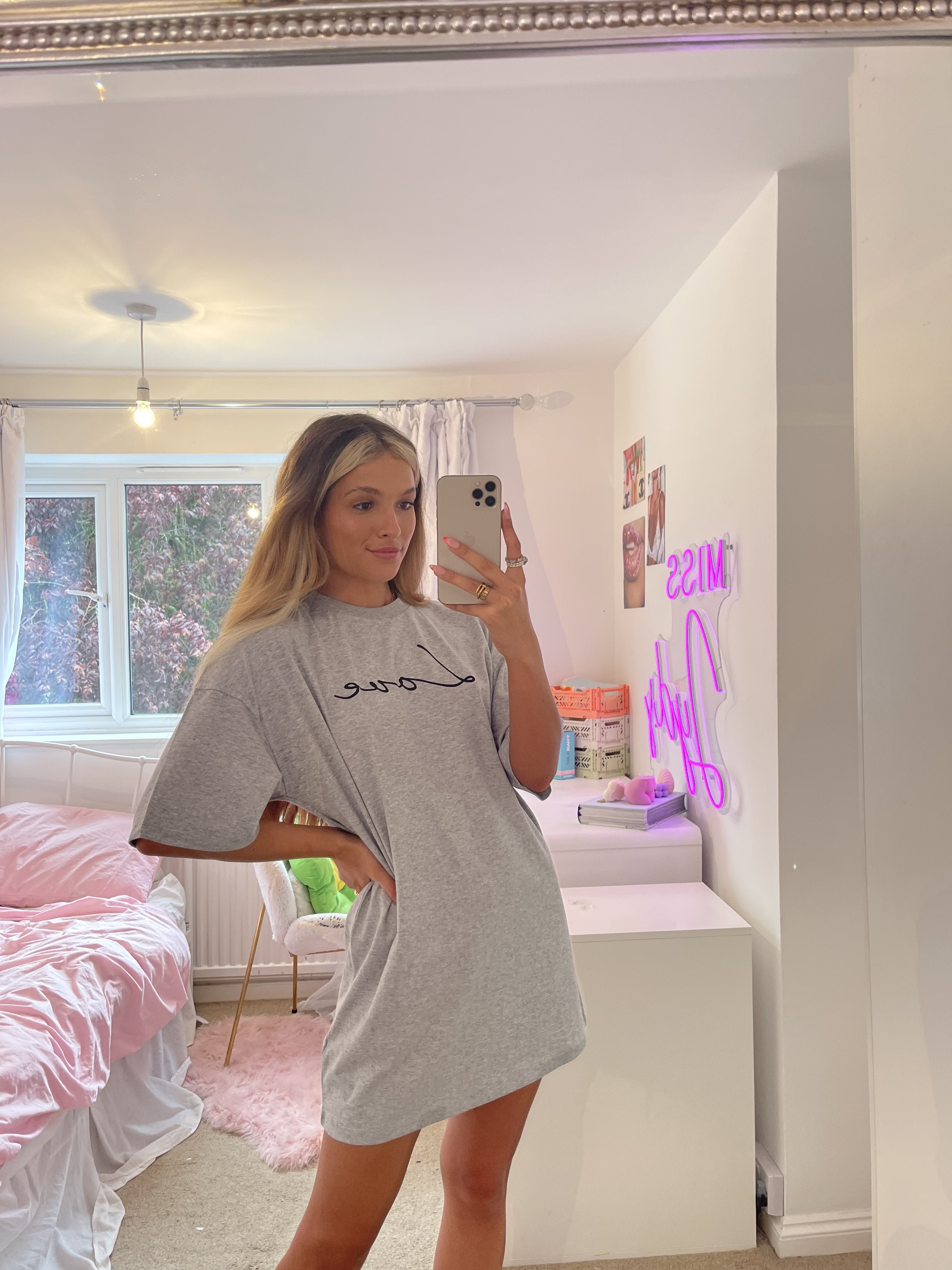 Oversized T Shirt Dress With Script Love Slogan In Grey Oversized T Shirt Dress With Script Love Slogan In Grey