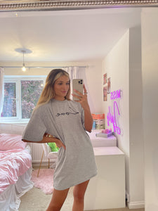 Oversized T Shirt Dress With Script Love Slogan In Grey