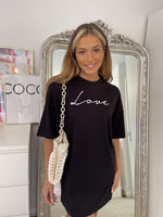 Load image into Gallery viewer, Oversized T Shirt Dress With Script Love Slogan In Black
