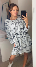 Cargar imagen en el visor de la galería, Printed Oversize Loungewear Sweatshirt Dress Grey
