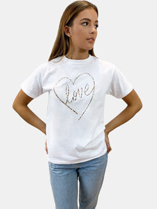 Leopard Love Heart White Loungewear Tshirt