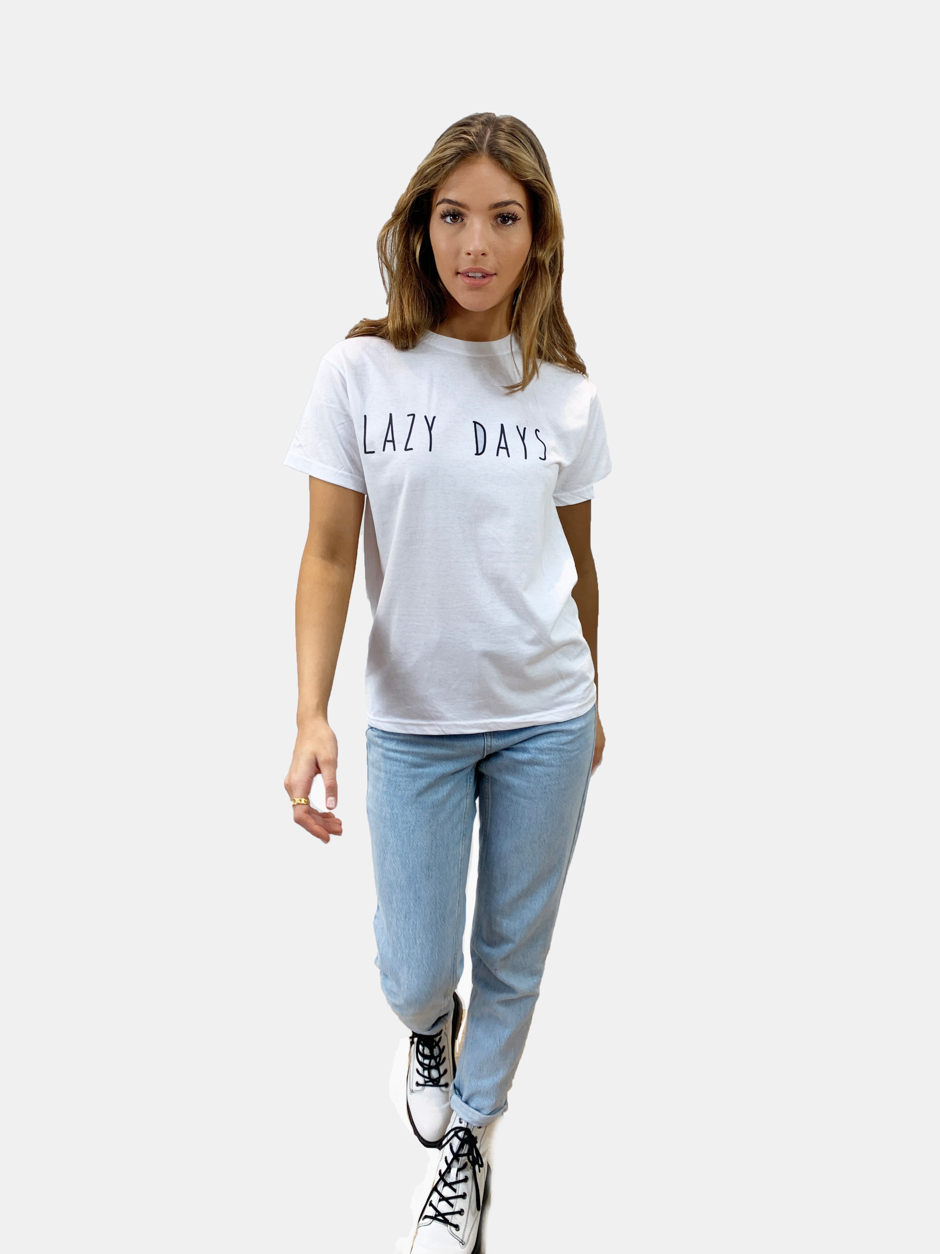 Lazy Days Slogan T-shirt in White