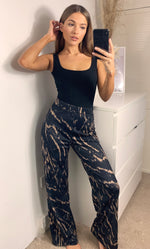 Load image into Gallery viewer, Relaxed Fit High Waist Wide Leg Loungewear Trousers In Marbled Black
