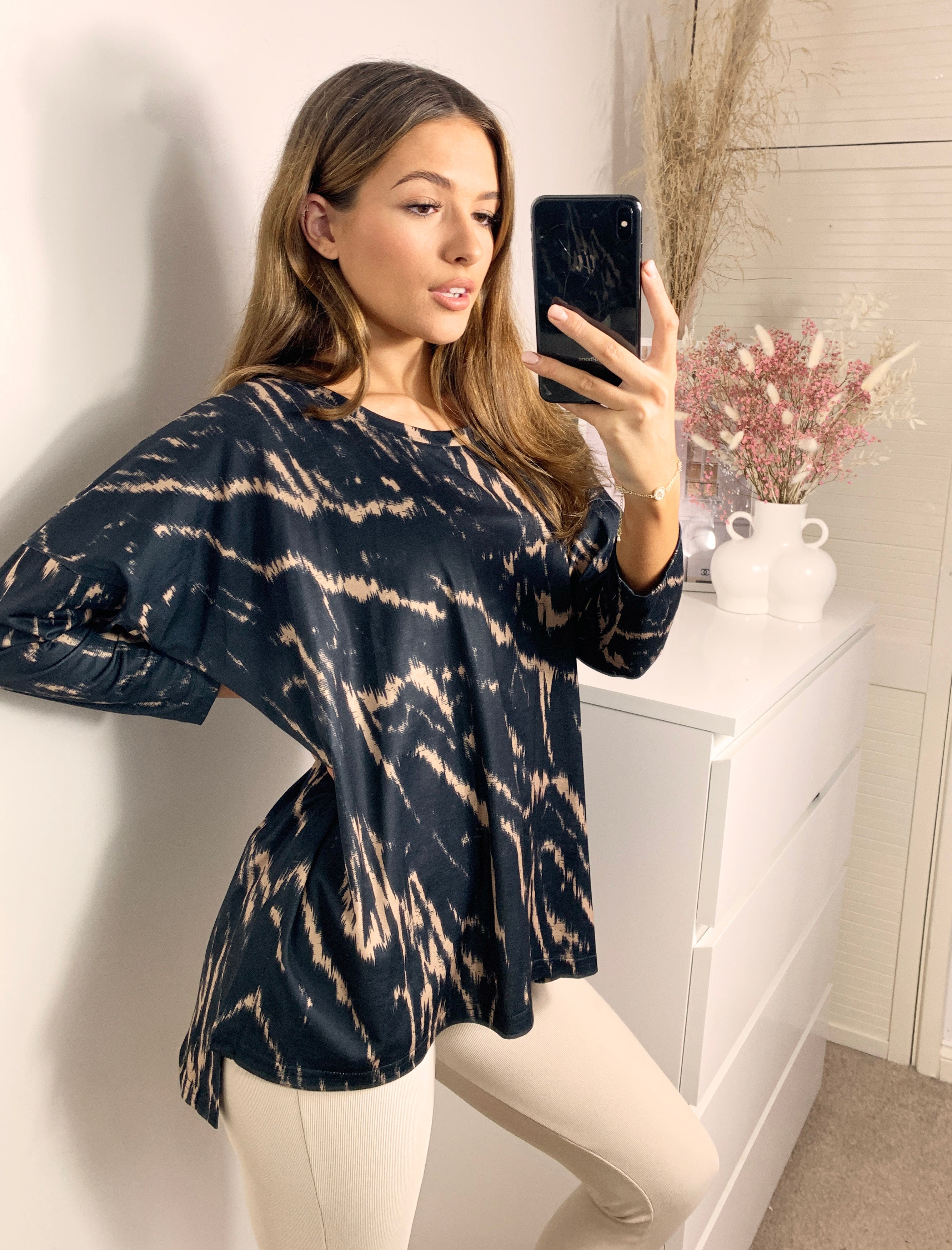 Relaxed Fit Oversized Loungewear Top In Black Marble