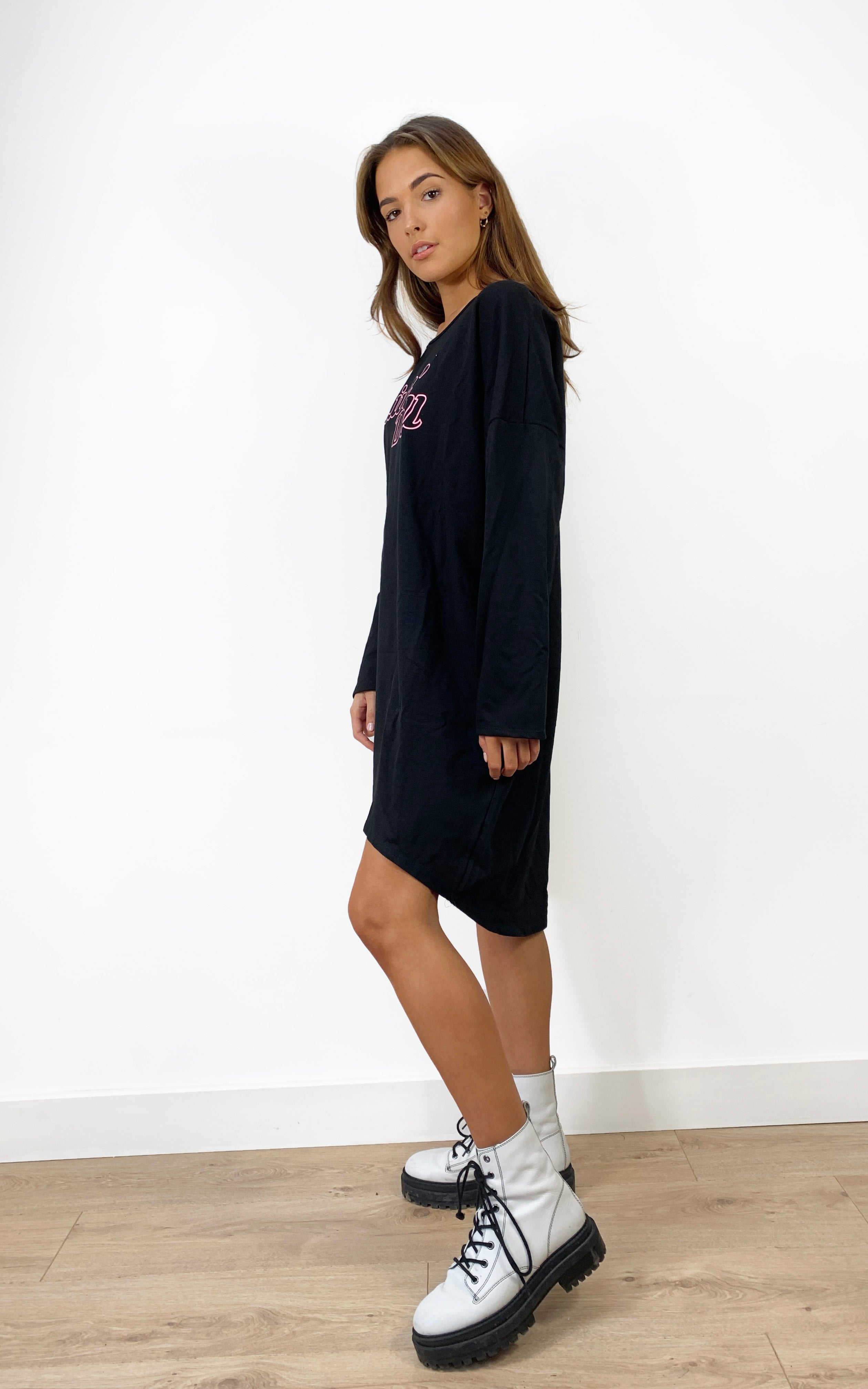 Livin' Doll Oversized Sweatshirt Dress In Black