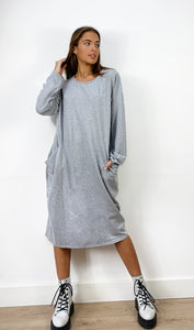 Oversized Sweatshirt Dress In Grey With Pockets