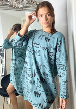 Load image into Gallery viewer, Printed Oversize Loungewear Sweatshirt Dress Teal

