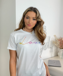 Love Rainbow White Slogan Tee