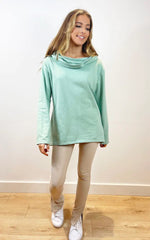 Load image into Gallery viewer, Cowl Neck Sweatshirt Tunic In Green
