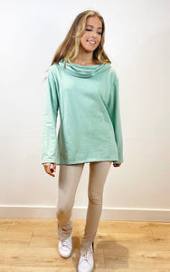 Cowl Neck Sweatshirt Tunic In Green