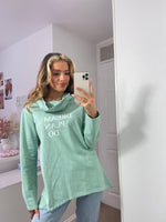 Cargar imagen en el visor de la galería, Dream Plan Do Cowl Neck Slogan Sweat Tunic In Green
