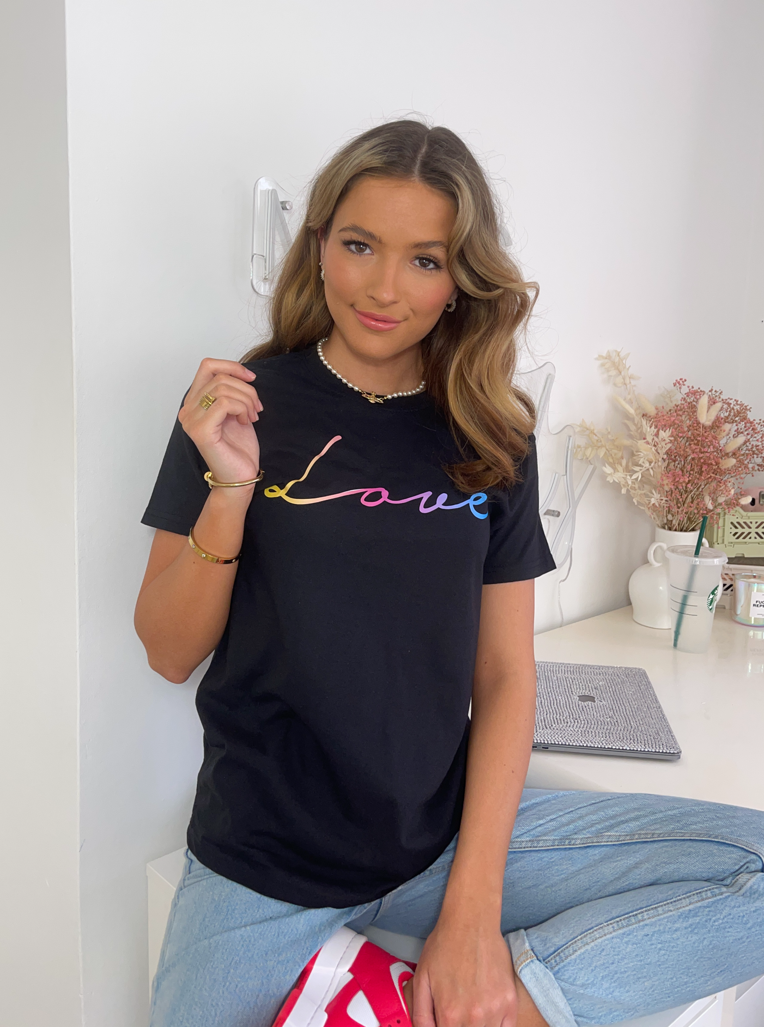 Love Rainbow Black Slogan Tee