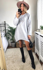 Load image into Gallery viewer, Leopard Love Heart Slogan Sweat Dress In Grey
