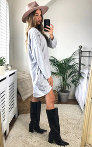 Leopard Love Heart Slogan Sweat Dress In Grey